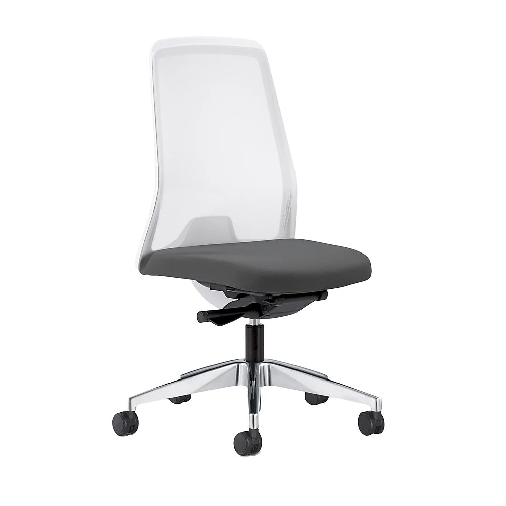 interstuhl Silla giratoria ergonómica EVERY, respaldo reticulado blanco, armazón pulido, con ruedas blandas, gris hierro, profundidad del asiento 410 - 470 mm