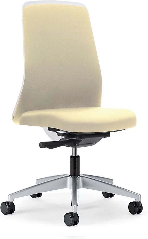 interstuhl Silla giratoria ergonómica EVERY, respaldo Chillback blanco, armazón plateado brillante, con ruedas duras, beige, profundidad del asiento 410 - 470 mm