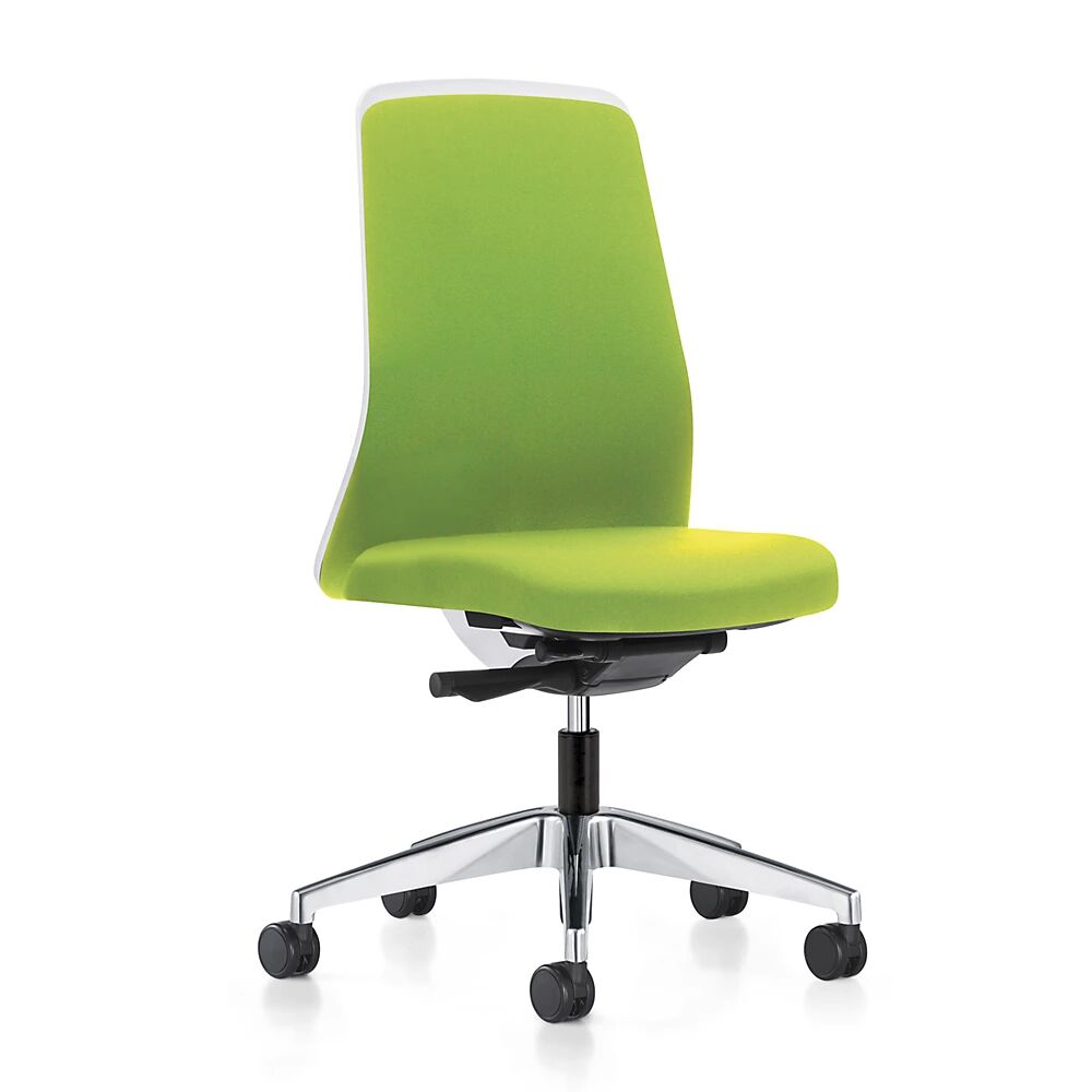 interstuhl Silla giratoria ergonómica EVERY, respaldo Chillback blanco, armazón pulido, con ruedas duras, verde amarillento, profundidad del asiento 430 mm