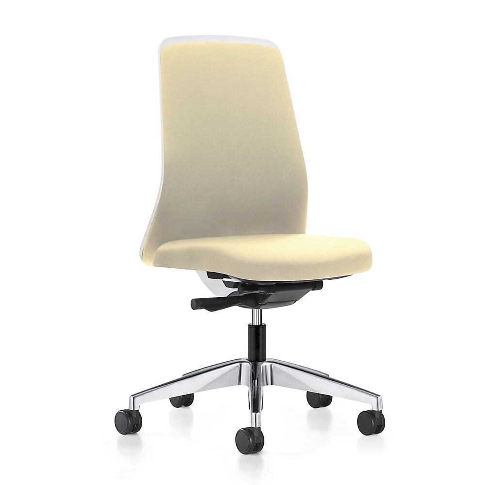 interstuhl Silla giratoria ergonómica EVERY, respaldo Chillback blanco, armazón pulido, con ruedas blandas, beige, profundidad del asiento 430 mm