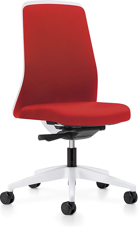 interstuhl Silla giratoria ergonómica EVERY, respaldo Chillback blanco, armazón blanco, con ruedas duras, rojo vivo, profundidad del asiento 410 - 470 mm