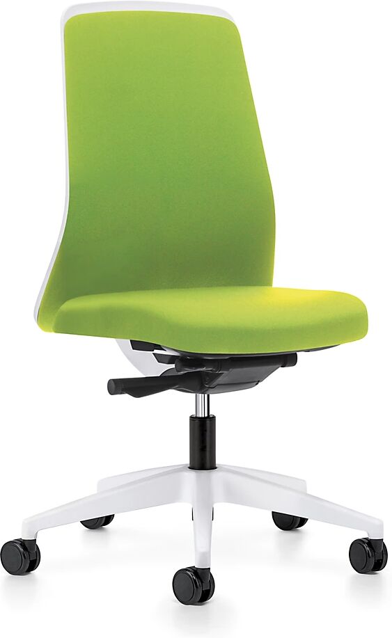 interstuhl Silla giratoria ergonómica EVERY, respaldo Chillback blanco, armazón blanco, con ruedas duras, verde amarillento, profundidad del asiento 410 - 470 mm