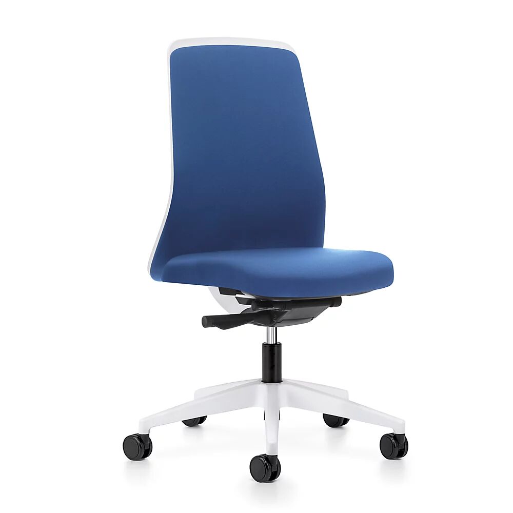 interstuhl Silla giratoria ergonómica EVERY, respaldo Chillback blanco, armazón blanco, con ruedas duras, azul genciana, profundidad del asiento 410 - 470 mm