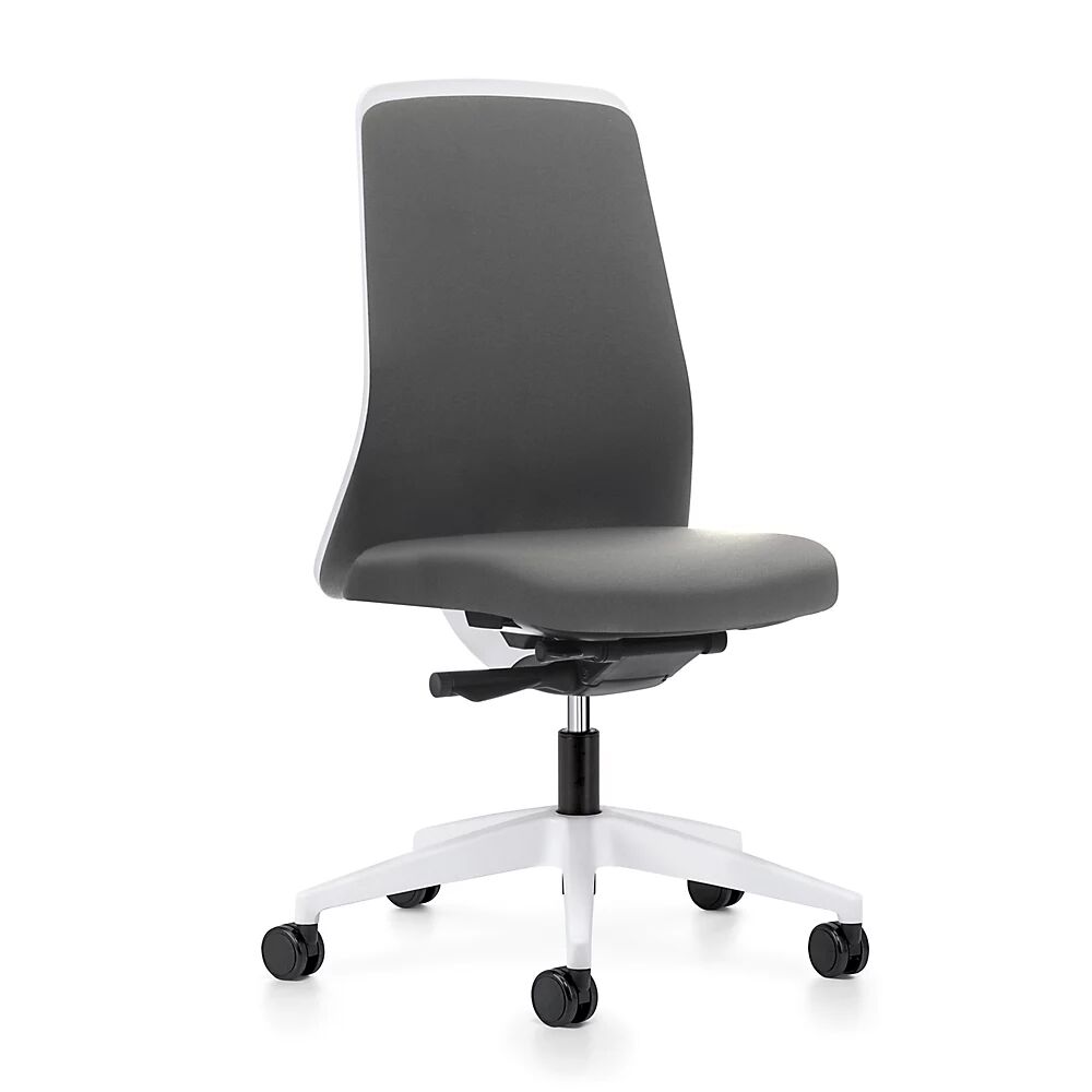 interstuhl Silla giratoria ergonómica EVERY, respaldo Chillback blanco, armazón blanco, con ruedas duras, gris hierro, profundidad del asiento 410 - 470 mm