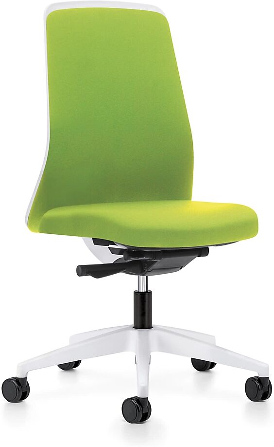 interstuhl Silla giratoria ergonómica EVERY, respaldo Chillback blanco, armazón blanco, con ruedas duras, verde amarillento, profundidad del asiento 410 - 470 mm