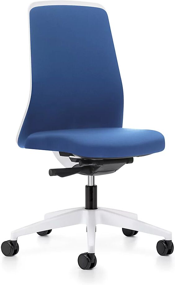 interstuhl Silla giratoria ergonómica EVERY, respaldo Chillback blanco, armazón blanco, con ruedas blandas, azul genciana, profundidad del asiento 430 mm