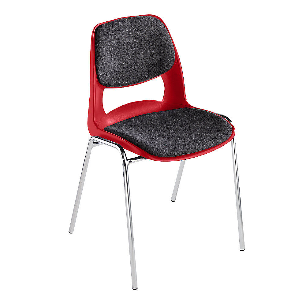 kaiserkraft Silla con carcasa de polipropileno, con acolchado gris, rojo, UE 2 unid.