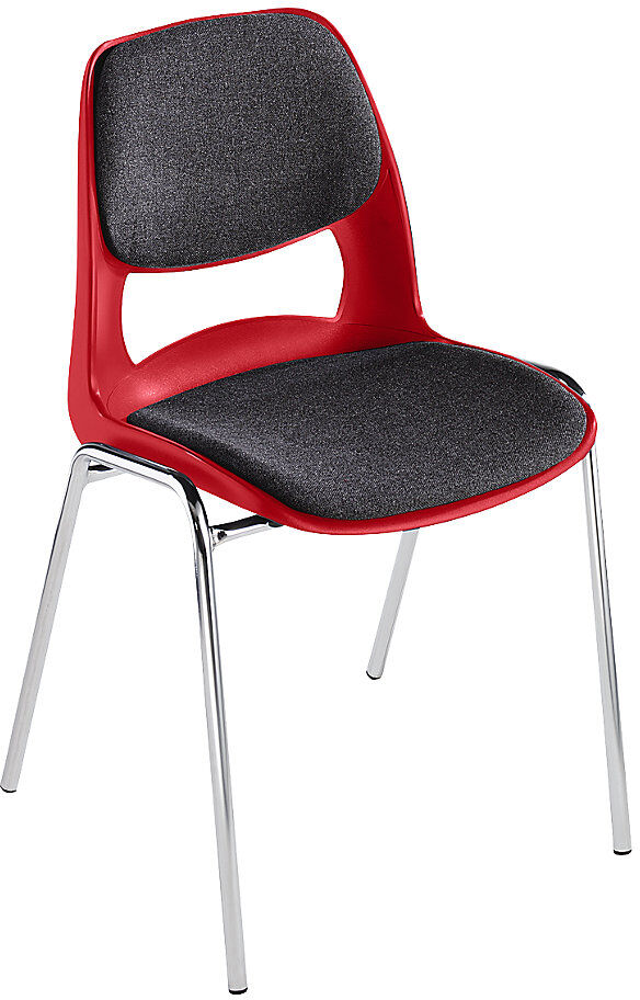 kaiserkraft Silla con carcasa de polipropileno, con acolchado gris, rojo, UE 4 unid.