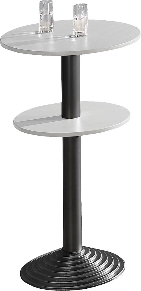 kaiserkraft Mesa de bar con pata de hierro fundido, 2 tableros, distancia 30 cm, gris luminoso, columna negra