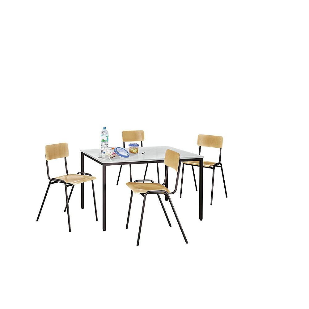 eurokraft basic Conjunto de sillas y mesa multiusos, 1 mesa, 4 sillas, tablero de mesa gris luminoso, armazón pardo grisáceo