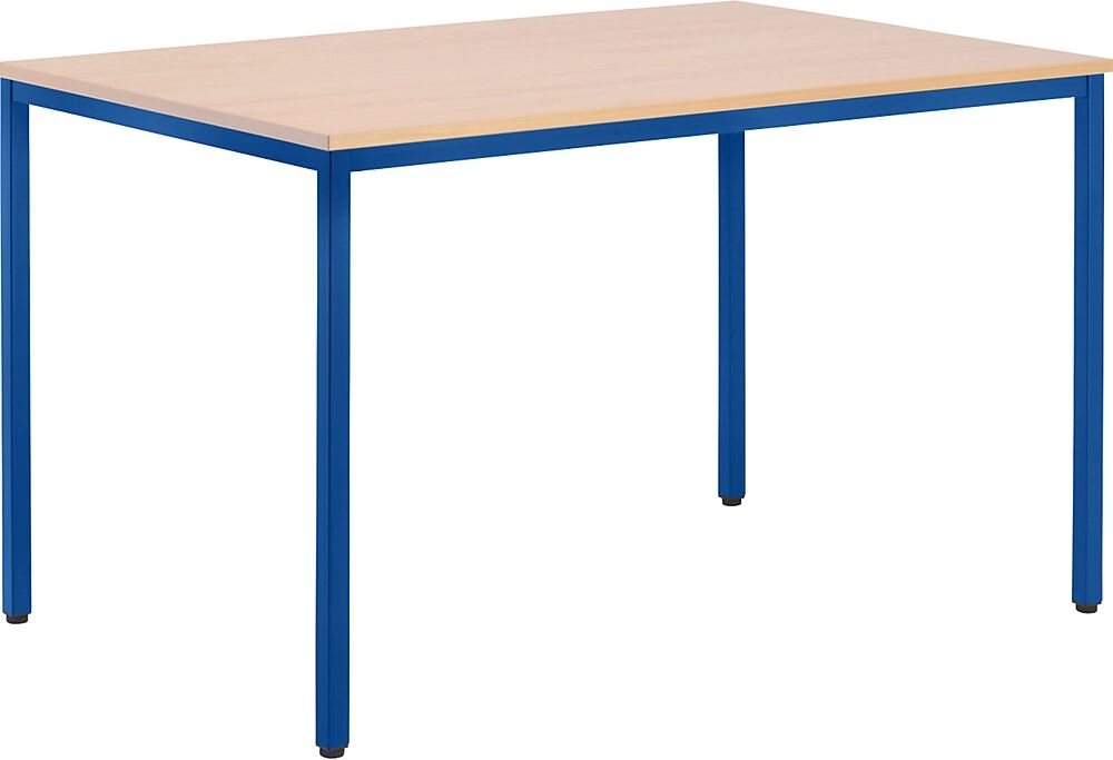 eurokraft basic Mesa multiusos, H x A x P 720 x 1200 x 800 mm, tablero en decoración de haya, armazón azul genciana