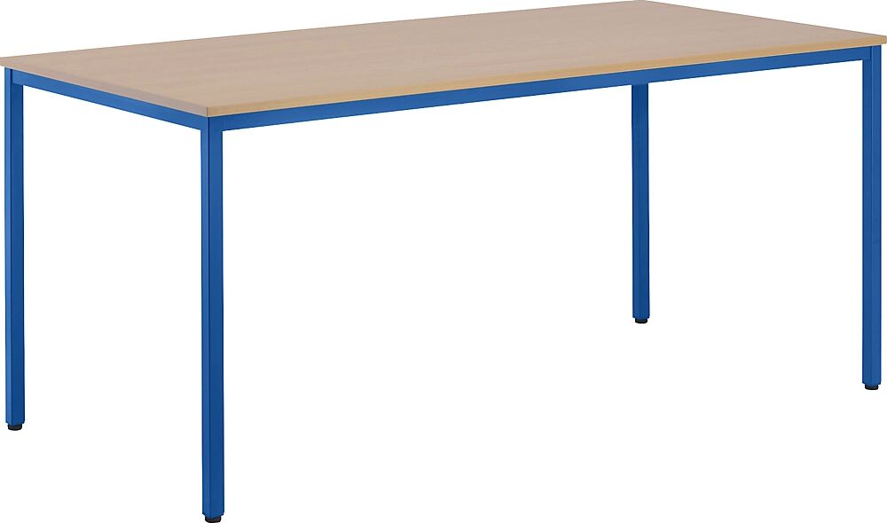 eurokraft basic Mesa multiusos, H x A x P 720 x 1600 x 800 mm, tablero en decoración de haya, armazón azul genciana