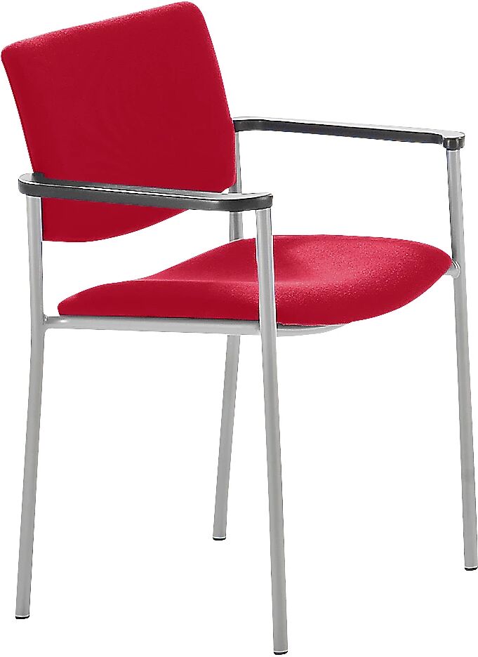 kaiserkraft Silla acolchada para visitas con tacos de plástico, armazón en color aluminio, tapizado rojo