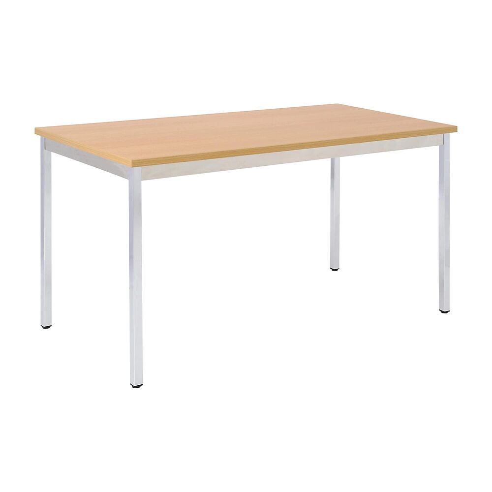 eurokraft basic Mesa multiuso, rectangular, H x A x P 740 x 1600 x 800 mm, tablero en decoración de haya, armazón cromado