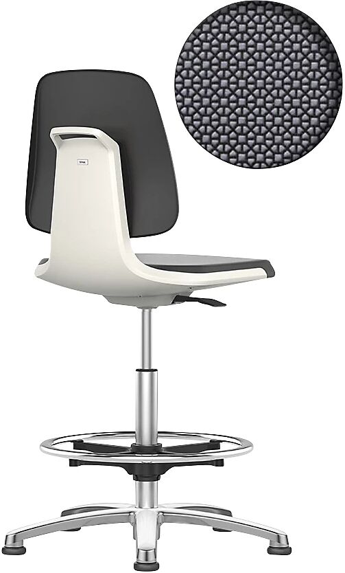 bimos Silla giratoria de trabajo LABSIT, con tacos y estribo circular, asiento de Supertec blanco