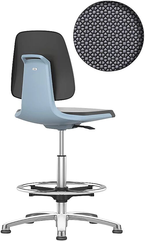 bimos Silla giratoria de trabajo LABSIT, con tacos y estribo circular, asiento de Supertec azul