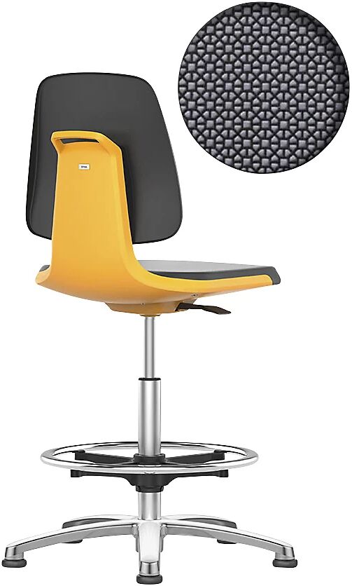 bimos Silla giratoria de trabajo LABSIT, con tacos y estribo circular, asiento de Supertec naranja