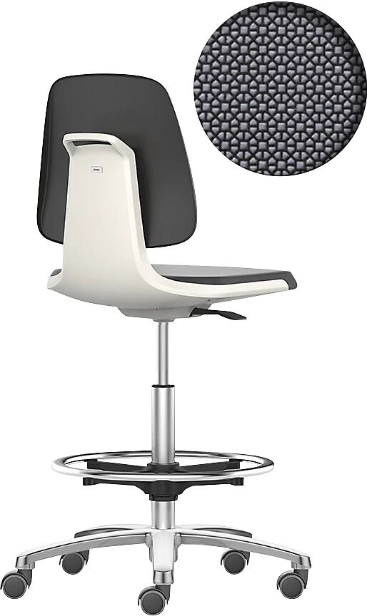 bimos Silla giratoria de trabajo LABSIT, silla alta con ruedas de freno y estribo circular, asiento de Supertec blanco