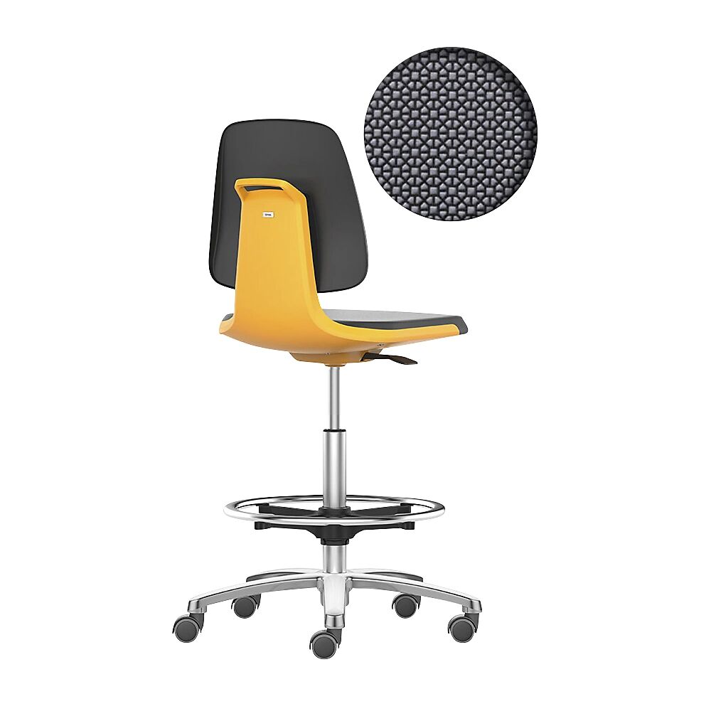 bimos Silla giratoria de trabajo LABSIT, silla alta con ruedas de freno y estribo circular, asiento de Supertec naranja