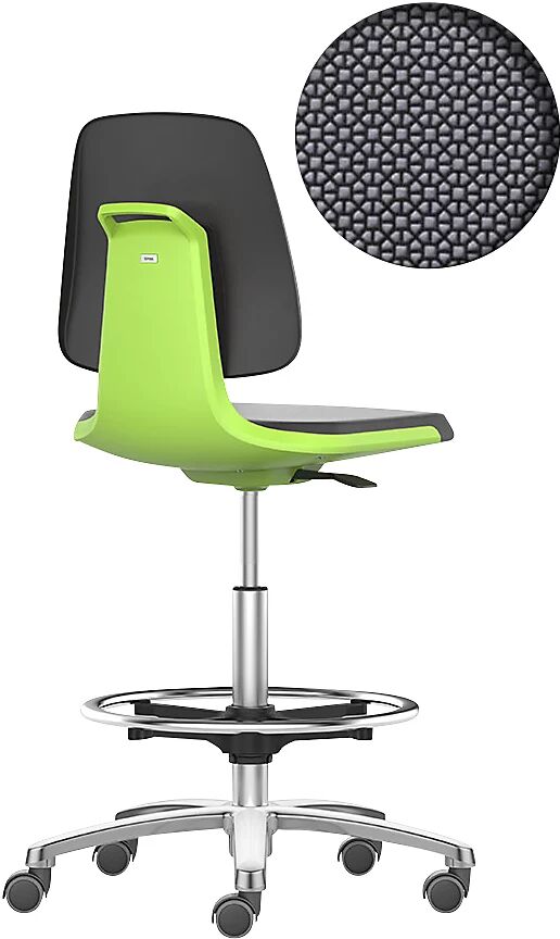 bimos Silla giratoria de trabajo LABSIT, silla alta con ruedas de freno y estribo circular, asiento de Supertec verde