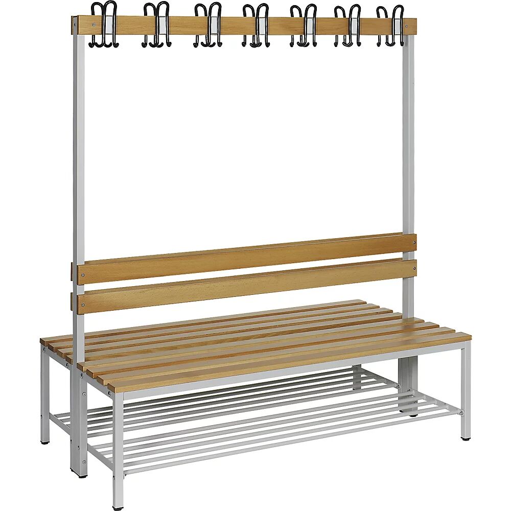 eurokraft basic Banco para vestuarios de haya, por ambos lados, con respaldo, A x P 1700 x 850 mm, longitud 1500 mm