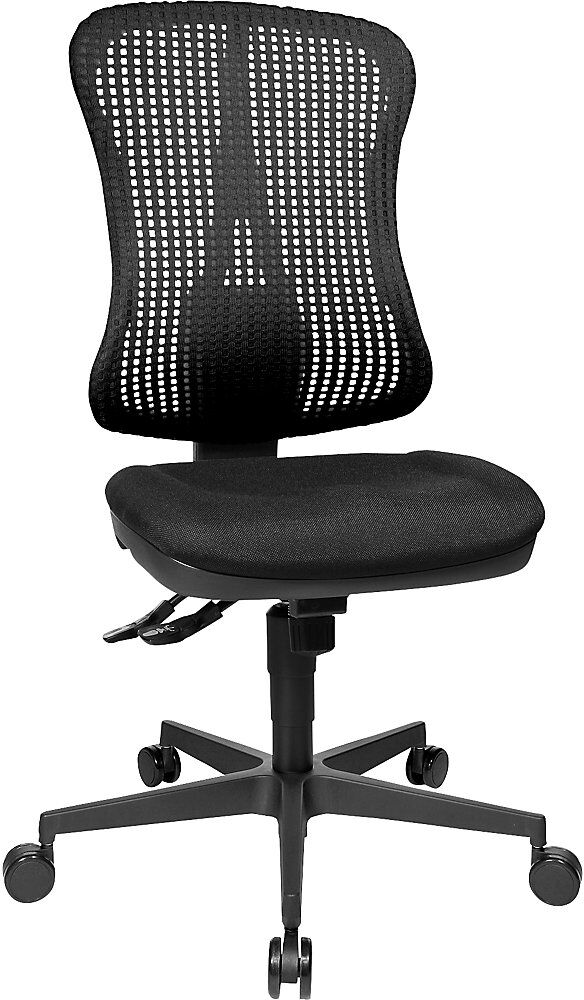 Topstar Silla giratoria ergonómica con asiento moldeado, sin brazos, asiento negro, retícula del respaldo negra