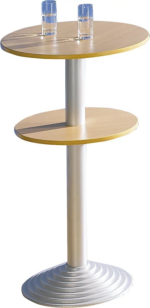 kaiserkraft Mesa de bar con pata de hierro fundido, 2 tableros, distancia 30 cm, decoración de haya, columna en color aluminio