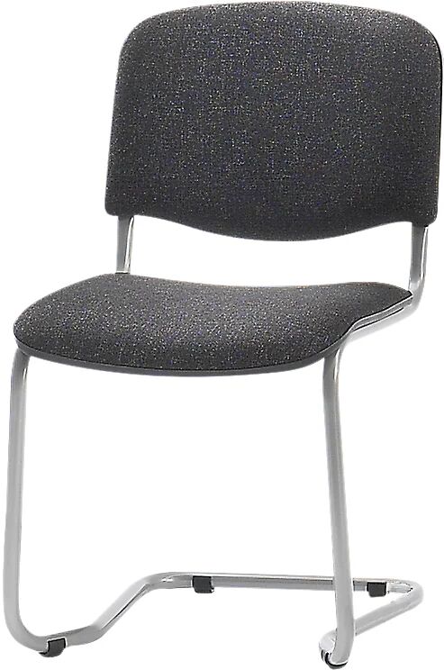 kaiserkraft Silla oscilante, apilable, respaldo acolchado, armazón en color aluminio, acolchado negro, UE 4 unid.