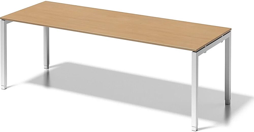 BISLEY Escritorio CITO, armazón en U, H x A x P 650 - 850 x 2200 x 800 mm, armazón blanco, tablero de haya