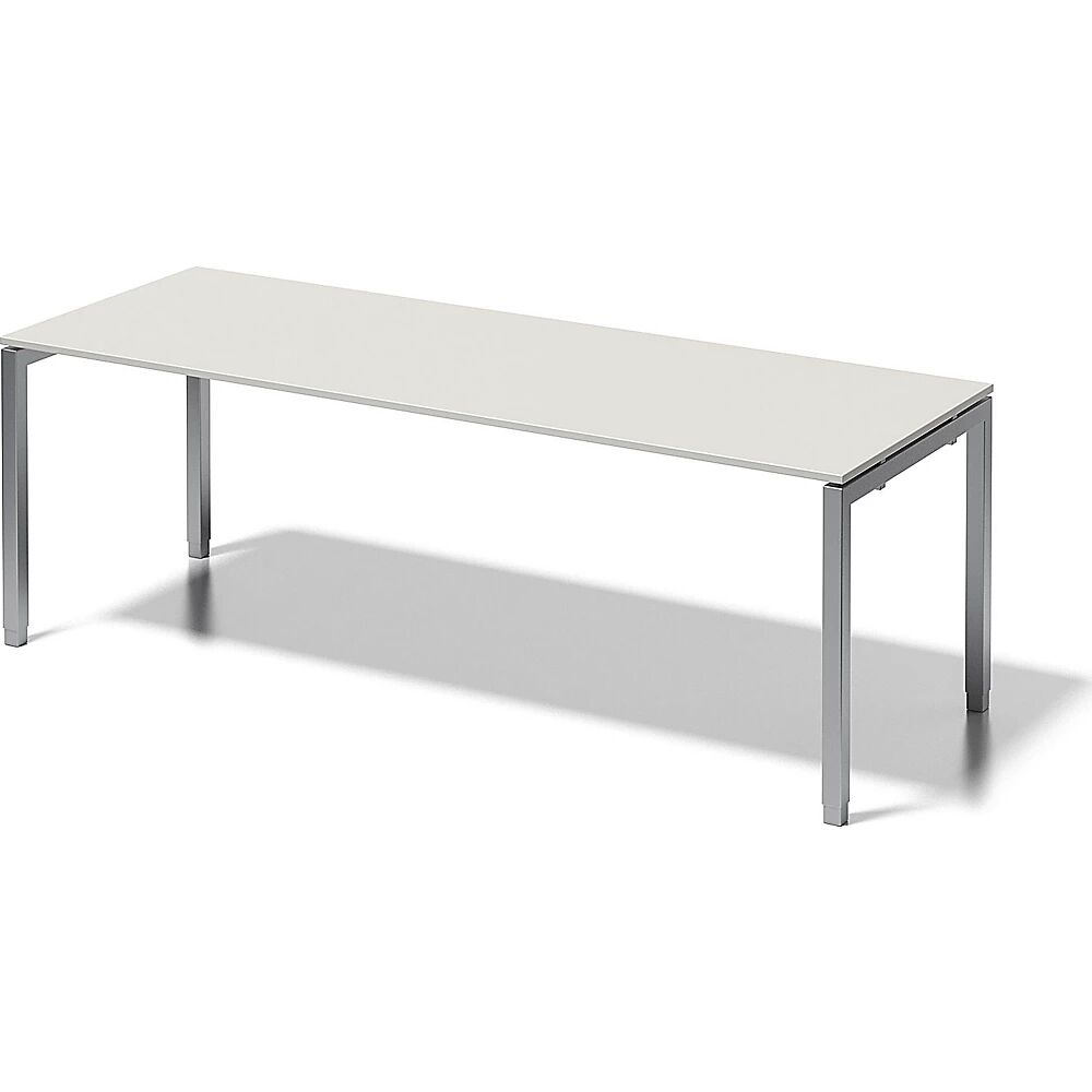 BISLEY Escritorio CITO, armazón en U, H x A x P 650 - 850 x 2200 x 800 mm, armazón plateado, tablero blanco grisáceo