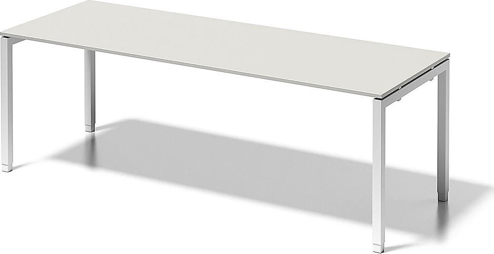 BISLEY Escritorio CITO, armazón en U, H x A x P 650 - 850 x 2200 x 800 mm, armazón blanco, tablero blanco grisáceo