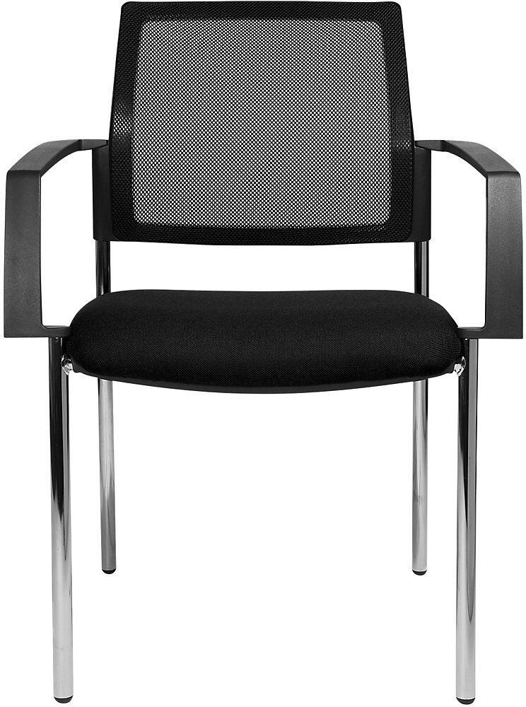 Topstar Silla apilable de malla, 4 patas, UE 2 unid., asiento negro, armazón cromado