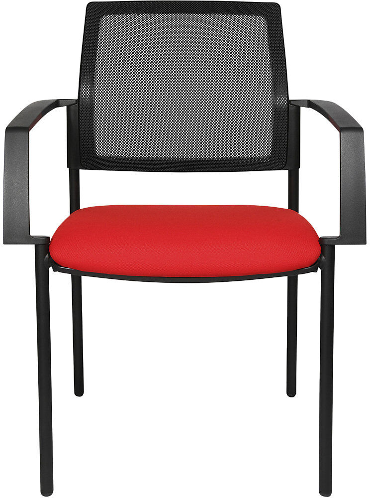 Topstar Silla apilable de malla, 4 patas, UE 2 unid., asiento rojo, armazón negro