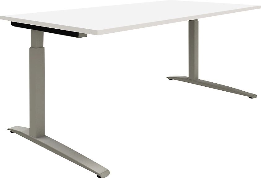 eurokraft pro P12 - Escritorio en blanco/aluminio plata, armazón de patas en C, altura regulable manualmente, A x P 1600 x 800 mm