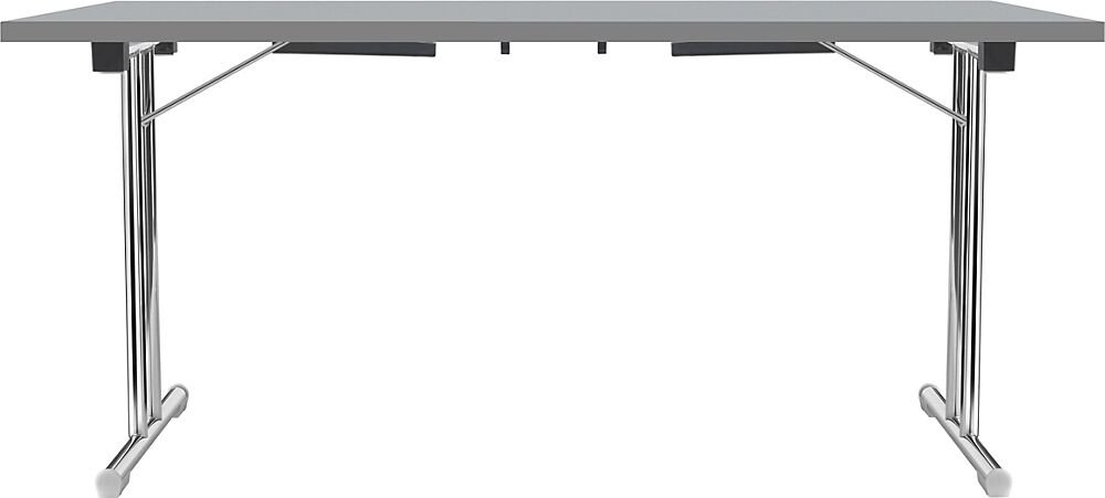 kaiserkraft Mesa plegable con armazón en doble T, armazón de tubo redondo de acero cromado, gris luminoso / antracita, A x P 1400 x 700 mm