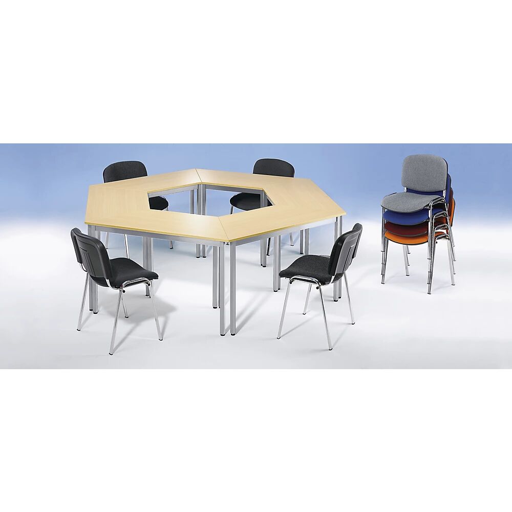 eurokraft basic Mesa multiuso, trapezoidal, H x A x P 740 x 1200 x 600 mm, tablero en decoración de haya, armazón negro