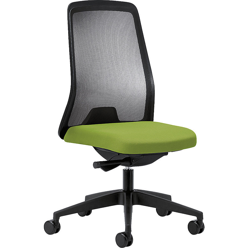 interstuhl Silla giratoria ergonómica EVERY, respaldo reticulado negro, armazón negro, con ruedas duras, verde amarillento, profundidad del asiento 430 mm