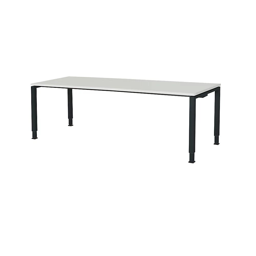 mauser Mesa rectangular, patas de tubo cuadrado, H x A x P 650 - 850 x 2000 x 800 mm, tablero revestido de melamina, tablero gris luminoso, armazón gris antracita