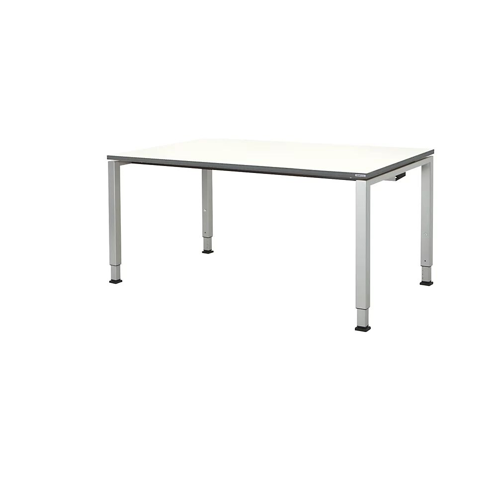 mauser Mesa rectangular, patas de tubo cuadrado, H x A x P 650 - 850 x 1600 x 900 mm, tablero revestido de melamina, tablero blanco, armazón en color aluminio