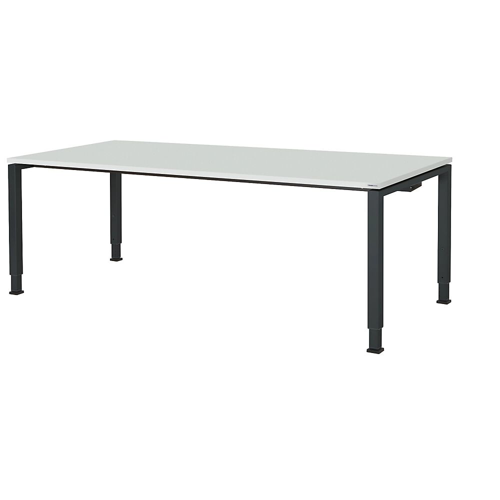 mauser Mesa rectangular, patas de tubo cuadrado, H x A x P 650 - 850 x 2000 x 900 mm, tablero revestido de melamina, tablero gris luminoso, armazón gris antracita