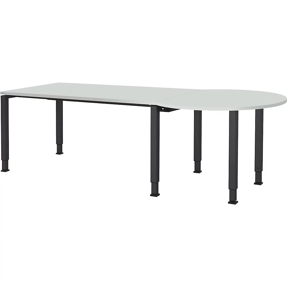 mauser Mesa rectangular, A x P 1600 x 800 mm, mesa adicional circular a la derecha, tablero gris luminoso, armazón gris antracita