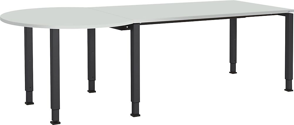 mauser Mesa rectangular, A x P 1600 x 800 mm, mesa adicional circular a la izquierda, tablero gris luminoso, armazón gris antracita