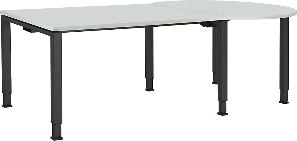 mauser Mesa rectangular, A x P 1600 x 900 mm, mesa adicional circular a la derecha, tablero gris luminoso, armazón gris antracita