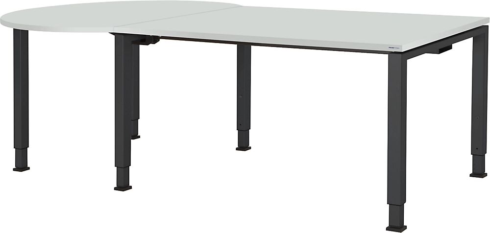 mauser Mesa rectangular, A x P 1600 x 900 mm, mesa adicional circular a la izquierda, tablero gris luminoso, armazón gris antracita