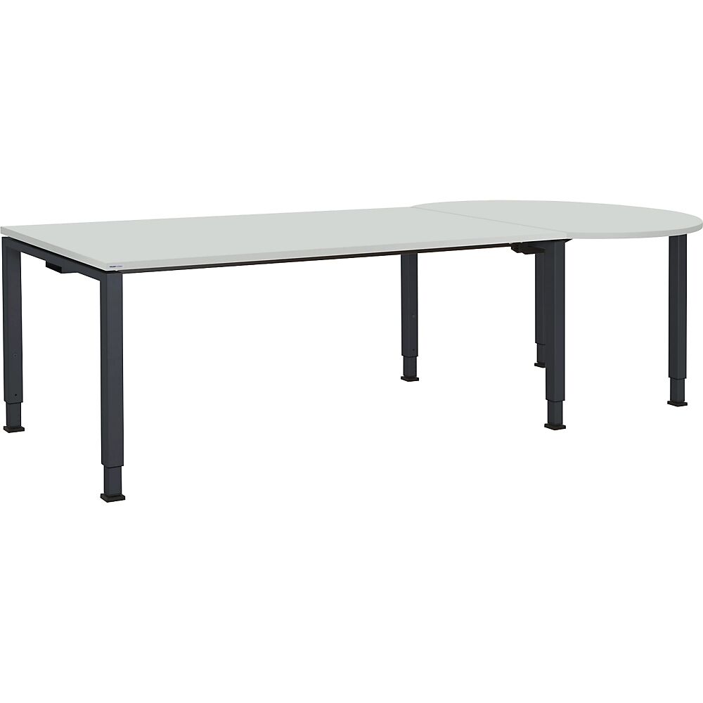 mauser Mesa rectangular, A x P 1800 x 900 mm, mesa adicional circular a la derecha, tablero gris luminoso, armazón gris antracita