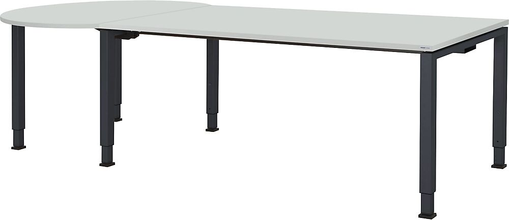 mauser Mesa rectangular, A x P 1800 x 900 mm, mesa adicional circular a la izquierda, tablero gris luminoso, armazón gris antracita