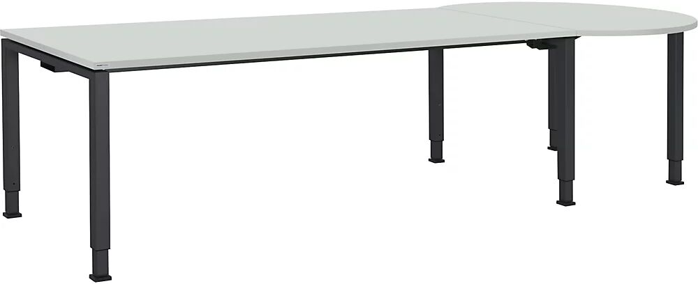 mauser Mesa rectangular, A x P 2000 x 900 mm, mesa adicional circular a la derecha, tablero gris luminoso, armazón gris antracita