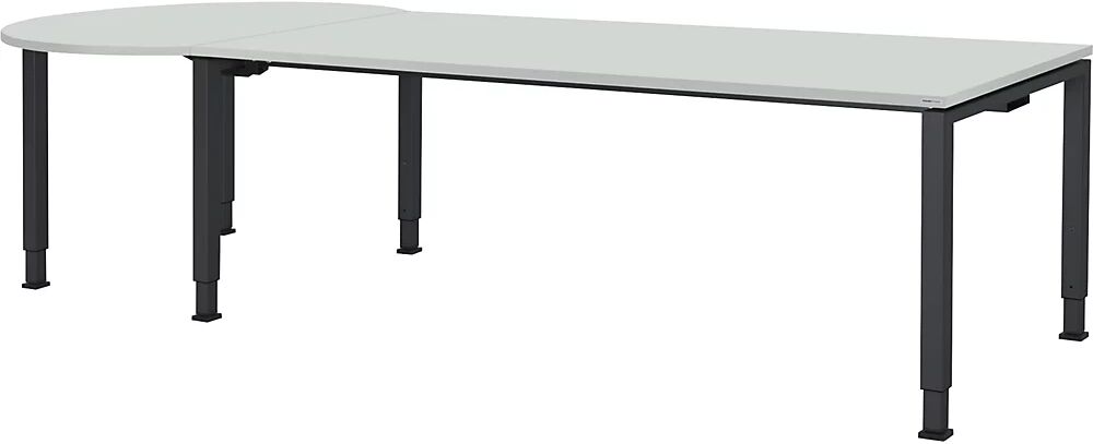 mauser Mesa rectangular, A x P 2000 x 900 mm, mesa adicional circular a la izquierda, tablero gris luminoso, armazón gris antracita