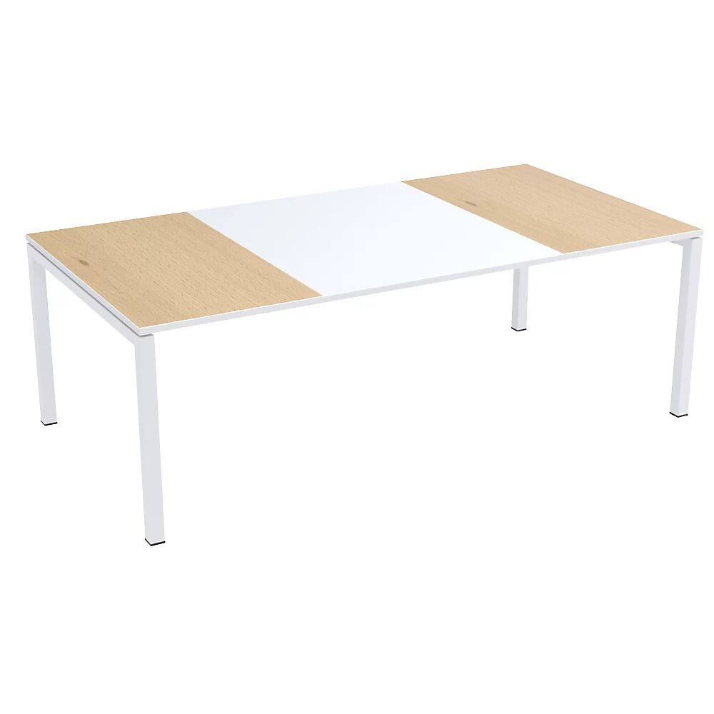 Paperflow Mesa de reuniones easyDesk®, H x A x P 750 x 2200 x 1140 mm, blanco y decoración de haya