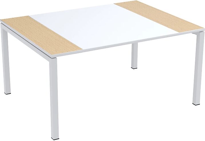 Paperflow Mesa de reuniones easyDesk®, H x A x P 750 x 1500 x 1160 mm, blanco y decoración de haya